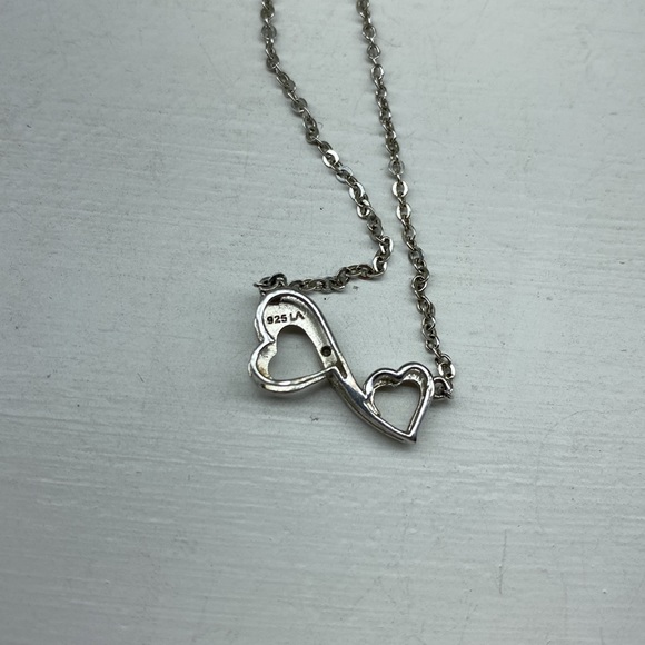 Sterling Silver Double Heart Necklace with Diamond Center Stone - Picture 6 of 9